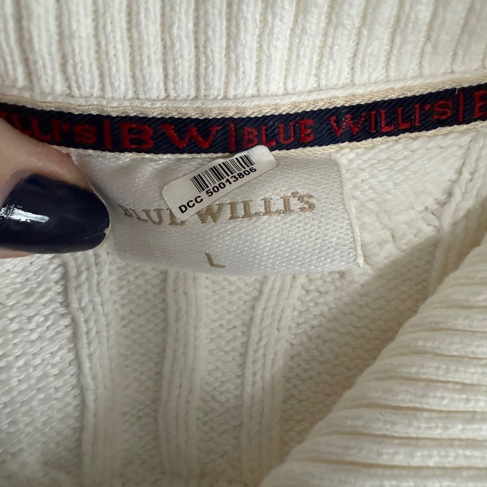 Blue Willi's Mens Cream Cable Knit Quarter Zip Sweater Size Large - Picture 8 of 11